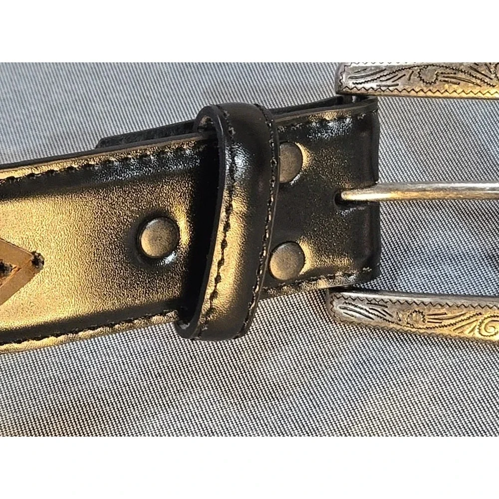 Western Studded Leather Belt 38 Hair on Hide Animal Print Southwestern Cowboy